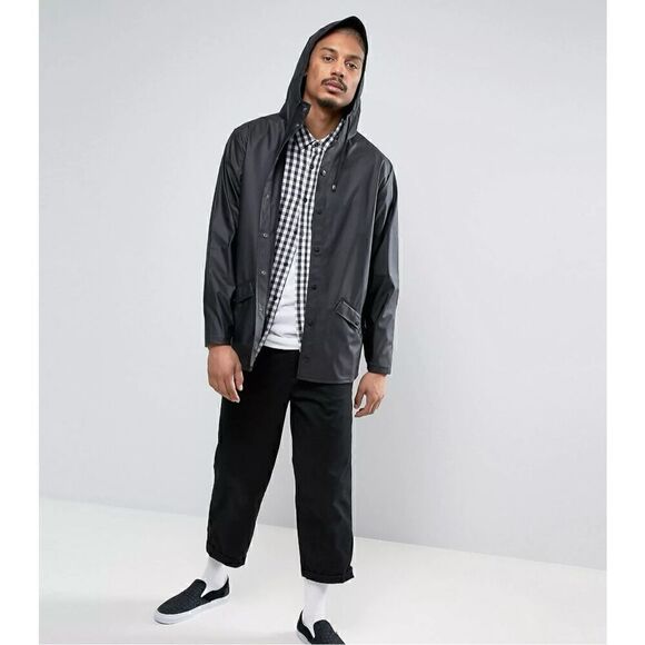 Rains Unisex Black Snap Button Closure Waterproof Windproof Lightweight Signatur - Picture 1 of 14